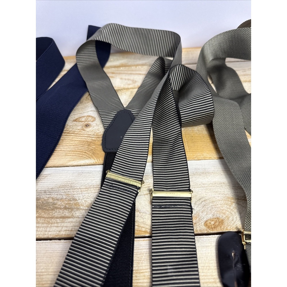 Mens Suspenders Stretch Leather Button On Style Brass Adjustable Lot of 3 - Picture 8 of 9